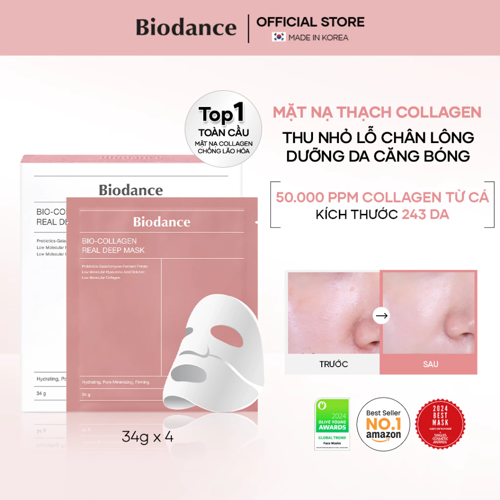 BIODANCE Mặt Nạ Thạch Collagen Dưỡng Da Căng Bóng Cấp Ẩm Chống Lão Hóa Thu Nhỏ Lỗ Chân Lông Collagen Real Deep Mask 34g